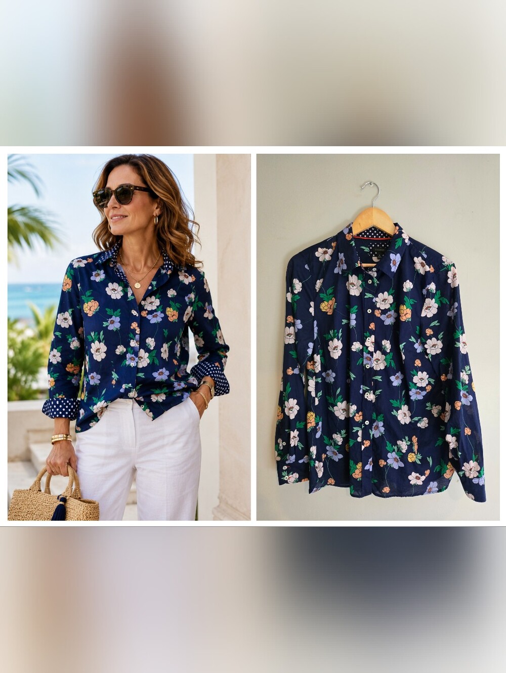 Talbots 100% Cotton Tropical Floral Button-Down Shirt Size M Resort